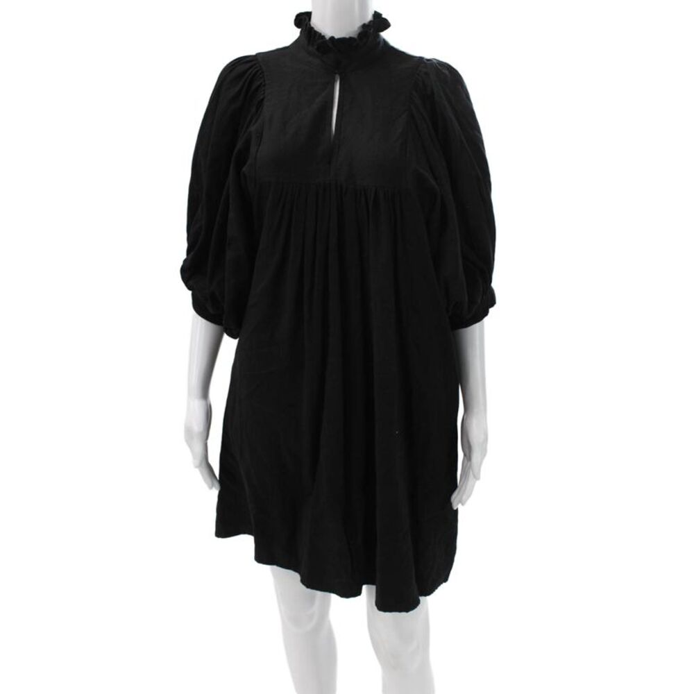 CJ Laing Women Trapeze Swing Dress Black Mock Neck 3/4 Sleeve Cotton Size S